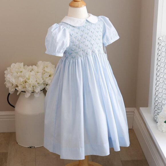 Blue Rosebud Diamond Smocked Dress Feltman Brothers New With Tags Portrait Party - Picture 2 of 6